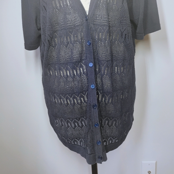 Talbots Short Sleeve Cardigan Sweater Navy Blue Size 2X Sheer Office Classic - Picture 3 of 9